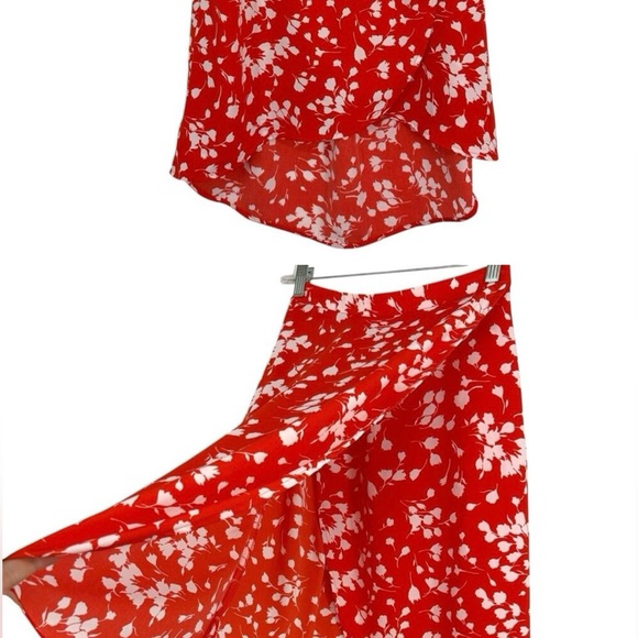 J. Crew brand new hi low asymmetrical midi skirt, red and white, Size XXS - Picture 8 of 8